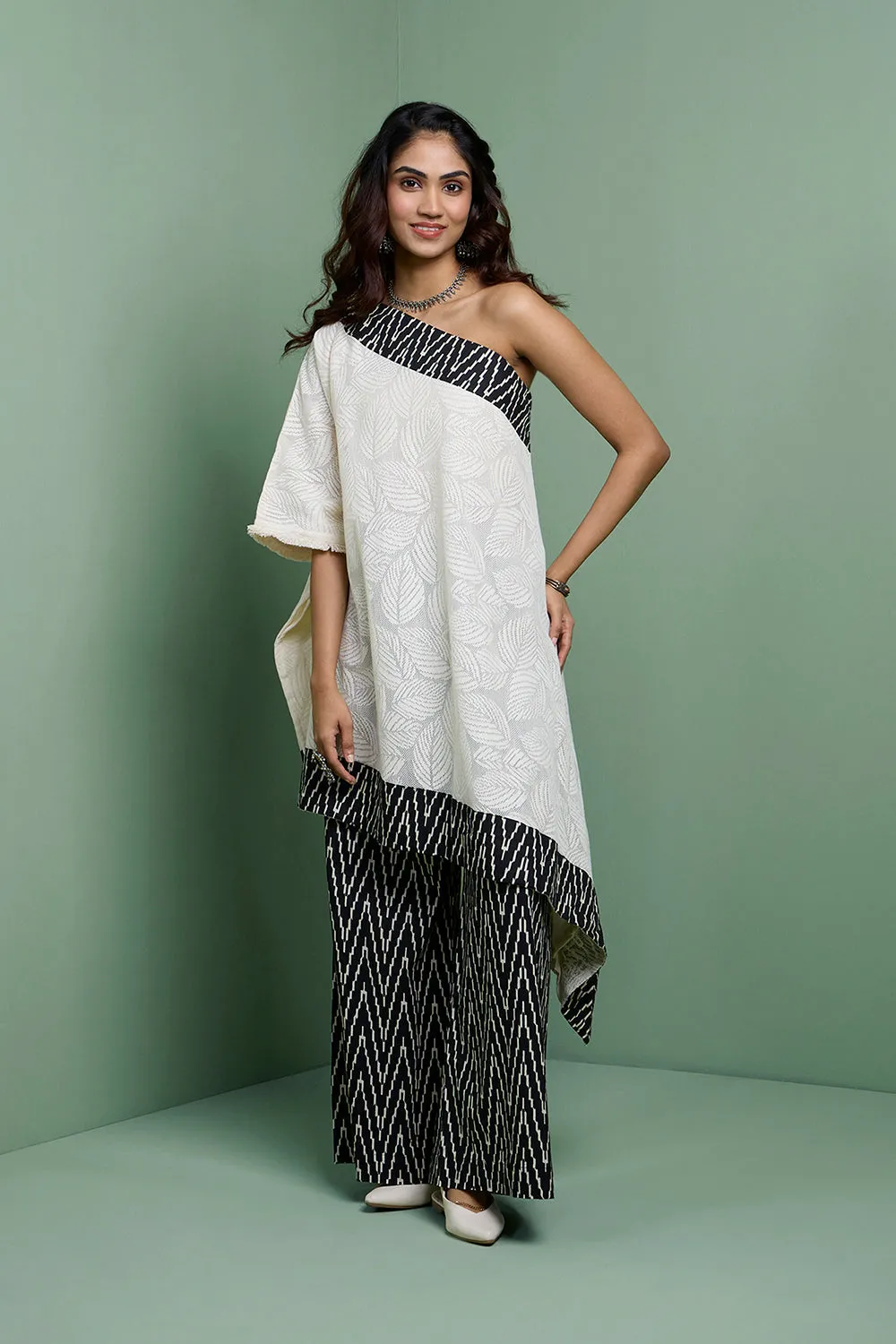 MASTANEY- Cotton Black & White One Shoulder Two Piece Set