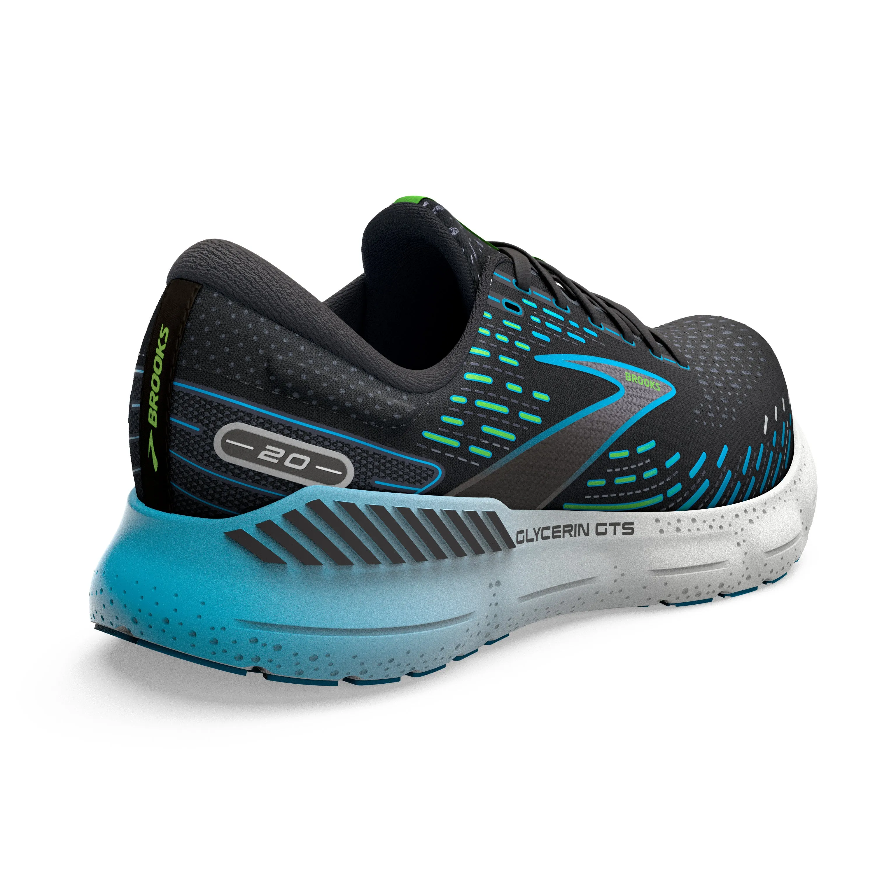 Men's Brooks Glycerin GTS 20 Color: Black / Hawaiian Ocean / Green