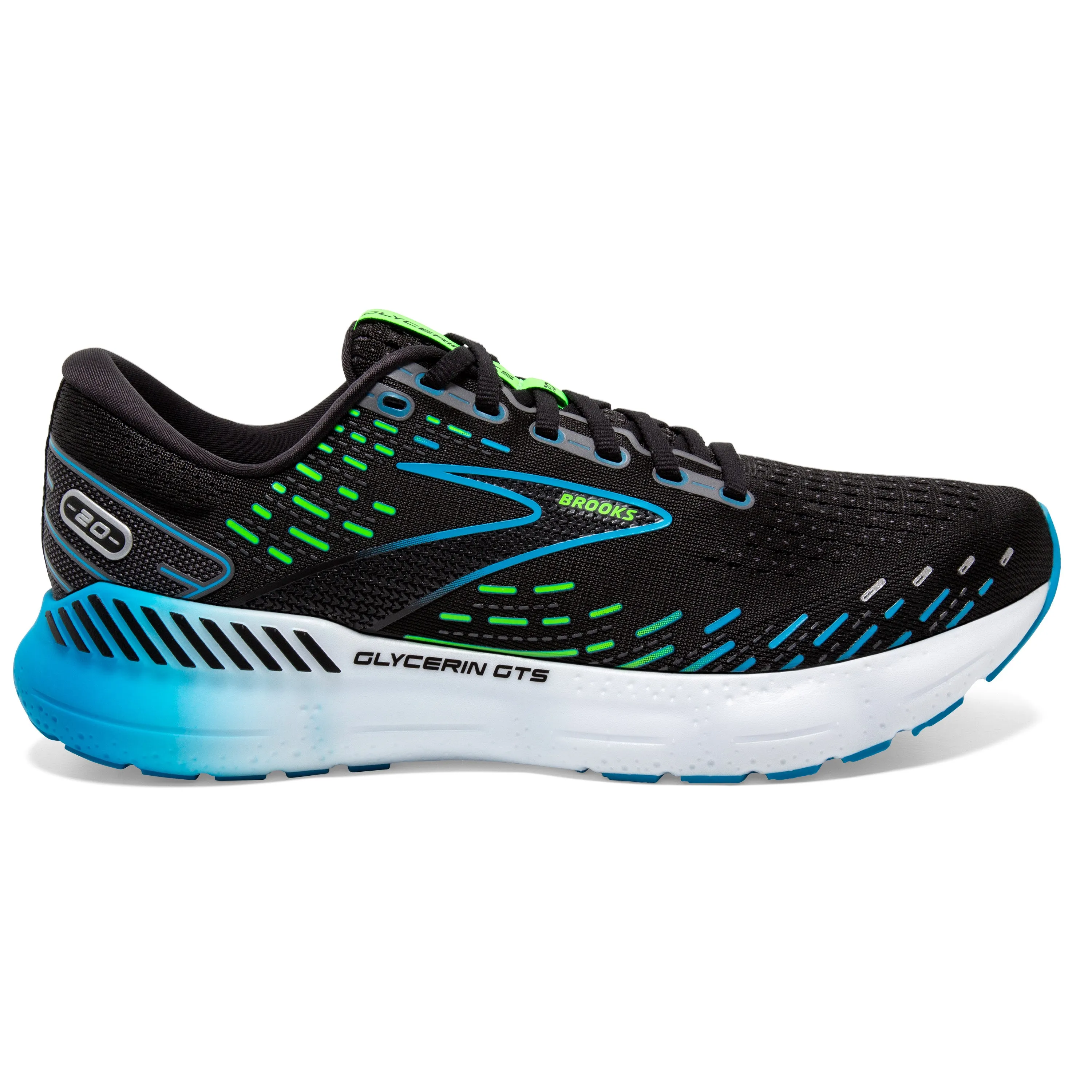 Men's Brooks Glycerin GTS 20 Color: Black / Hawaiian Ocean / Green