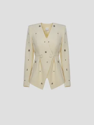 Milo Crystal-Embellished Crepe Blazer in Yellow