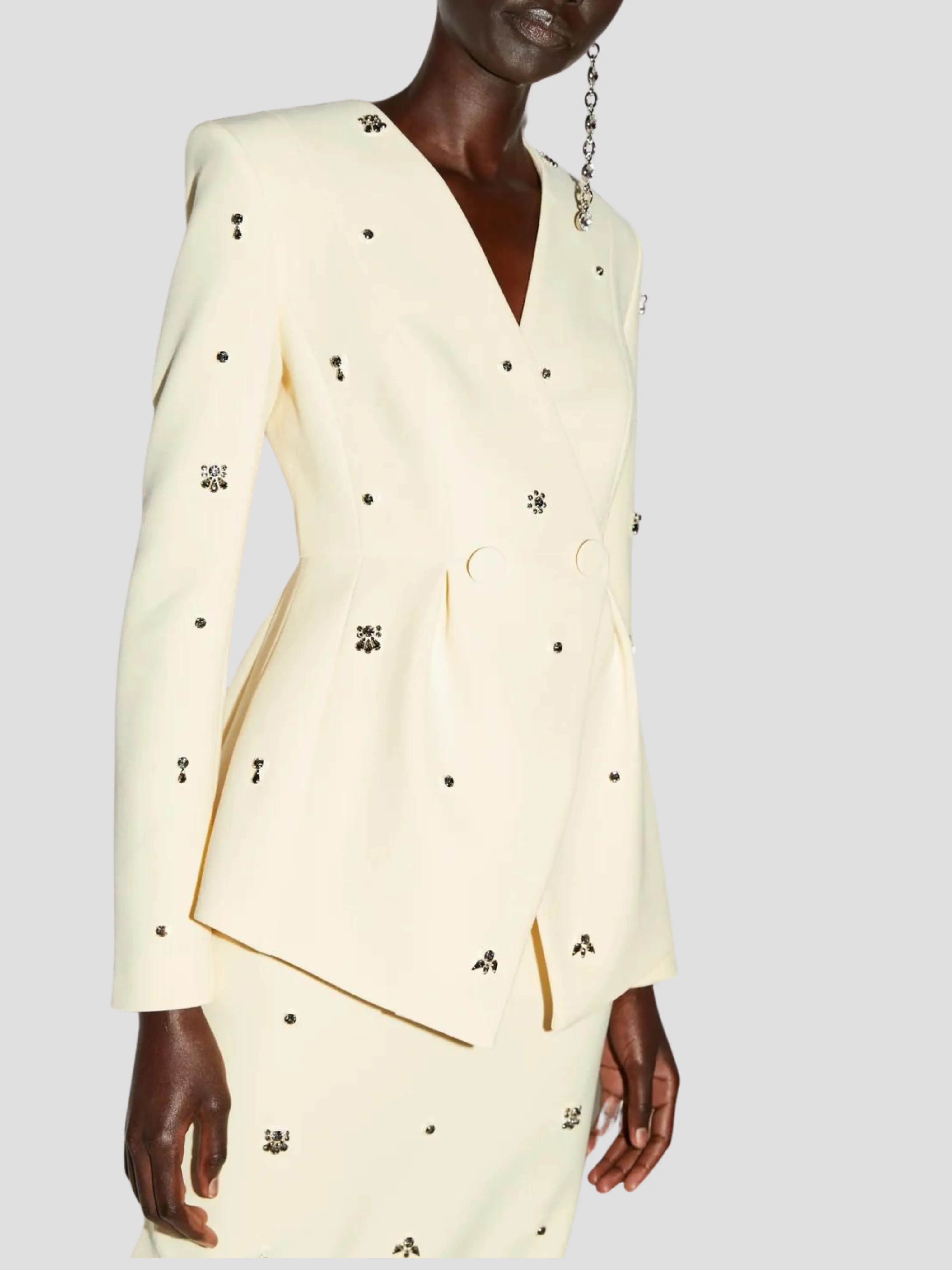 Milo Crystal-Embellished Crepe Blazer in Yellow