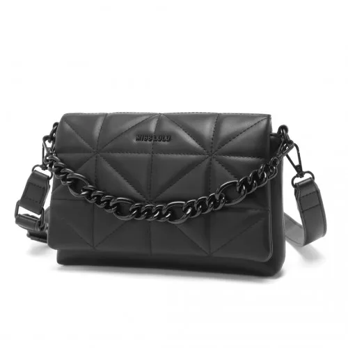 Miss Lulu Chic Quilted Shoulder Bag - Elegant Black PU Leather Handbag for Women