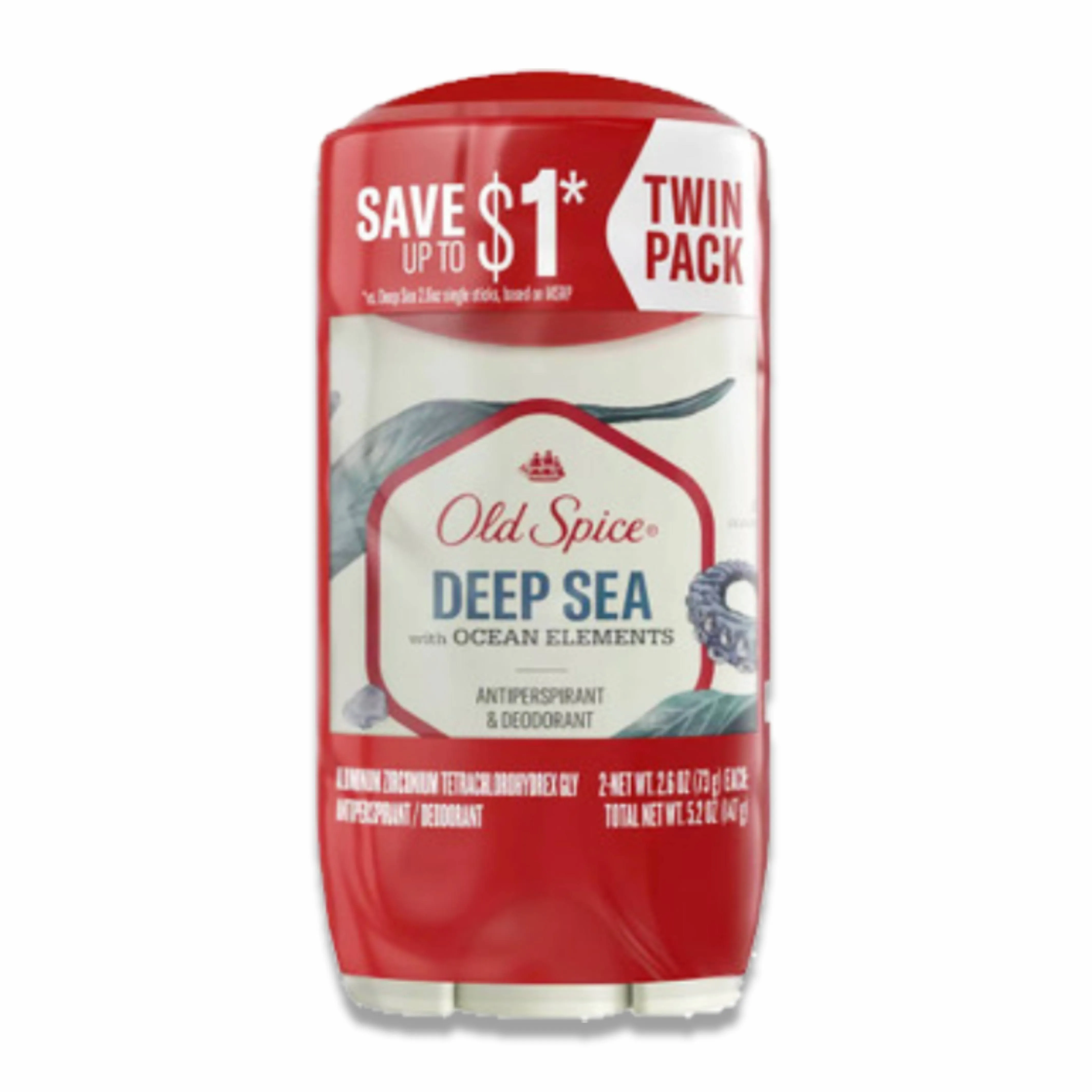 Old Spice -  Invisible Solid Antiperspirant Deodorant for Men, Deep Sea Scent - Twin Pack - 2.6 Oz - 6 Pack