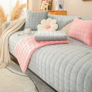 Plush Winter Soft Check Pattern Couch Cover