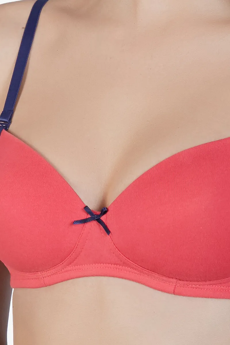 Radiant Chic Padded Non-Wired Bra - Coral-Ink