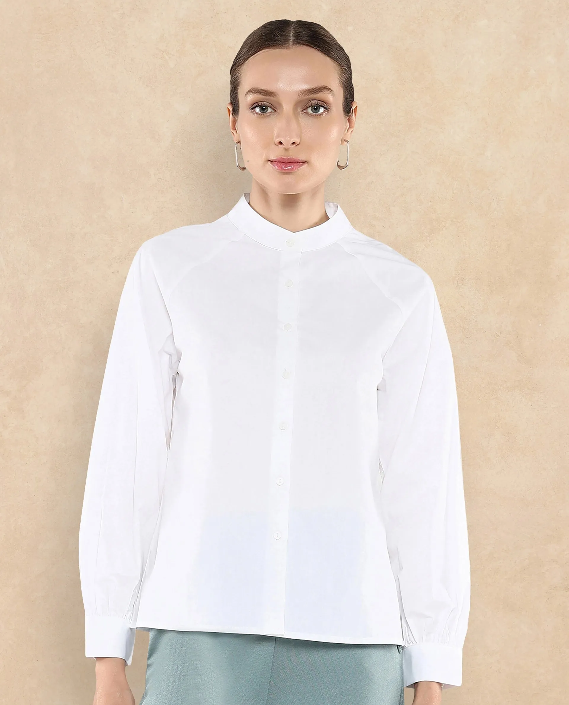 Rareism Women Bartpo White Full Sleeve Ruffled Neck Plain Top