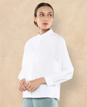 Rareism Women Bartpo White Full Sleeve Ruffled Neck Plain Top