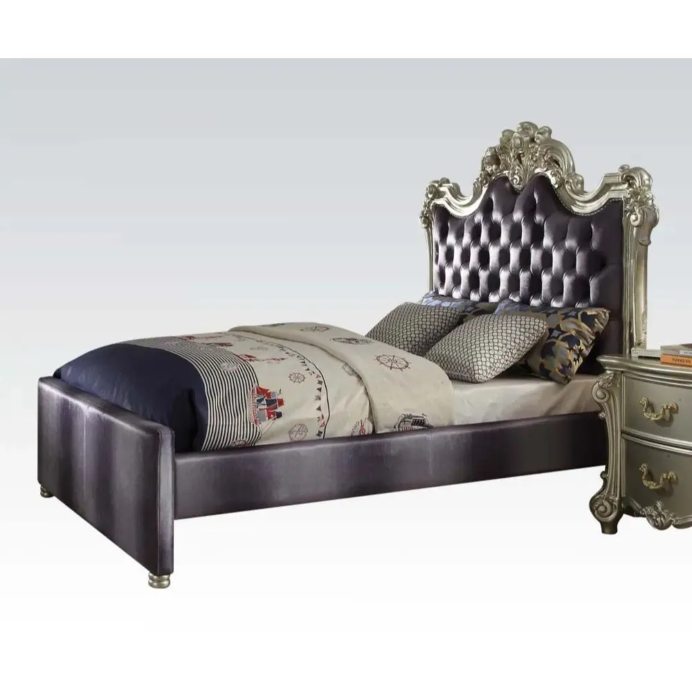 Ridge Full Bed, 2-Tone Gray Fabric & Champagne