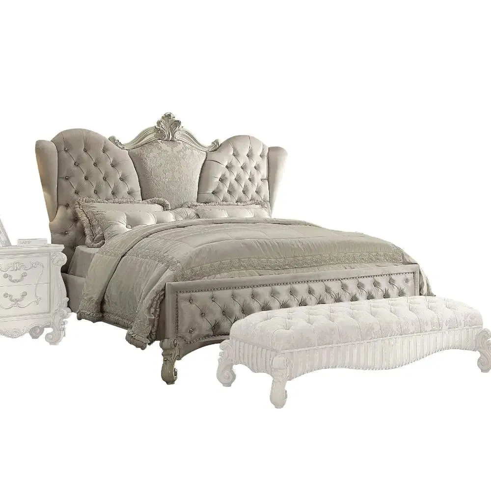 Ronald King Bed, Ivory Velvet & White