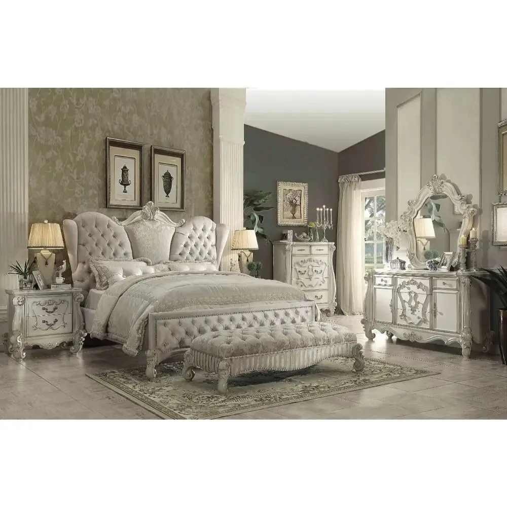 Ronald King Bed, Ivory Velvet & White