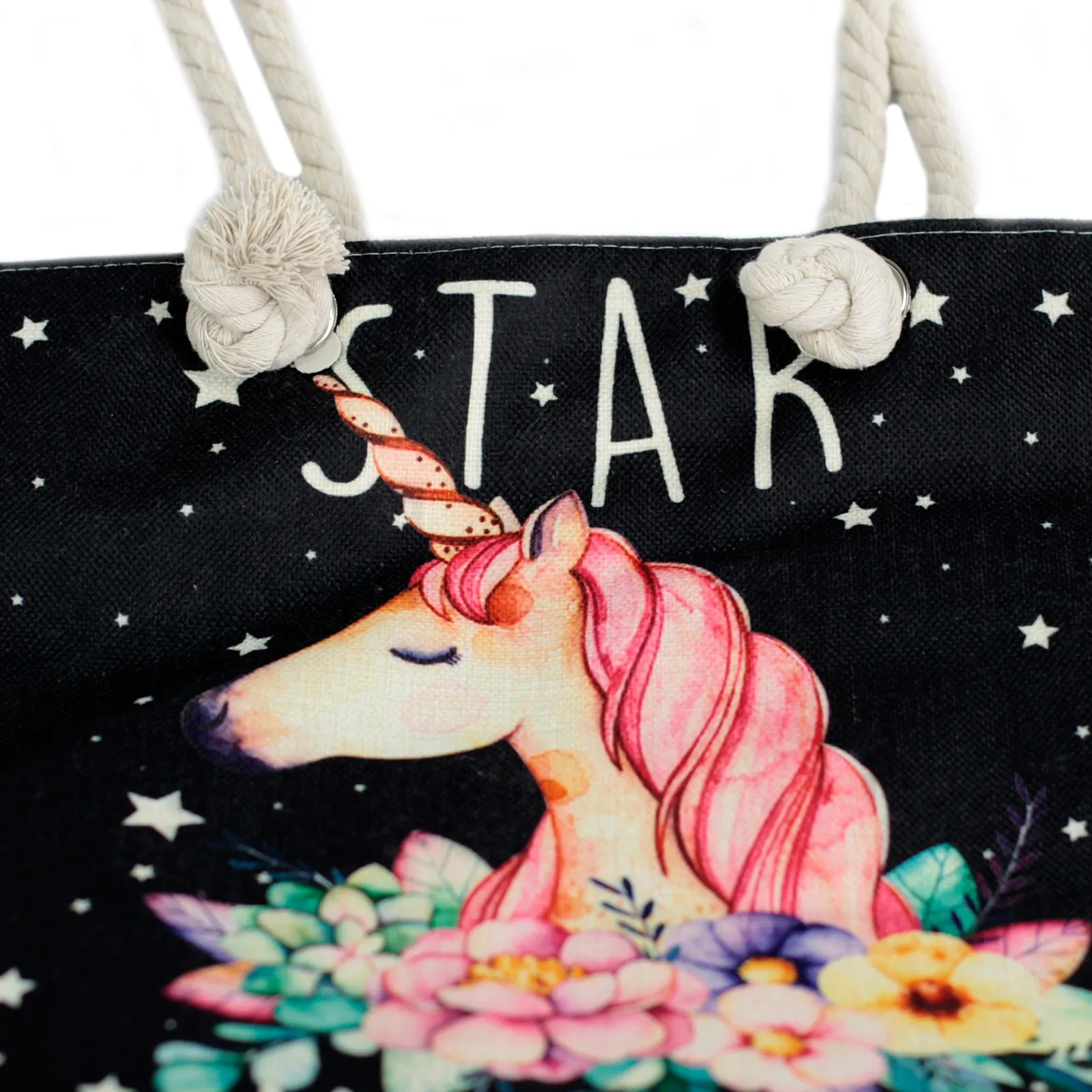 Rope Handle Bag - Star Keeper Unicorn | Durable Canvas Beach Tote with Soft Rope Handles