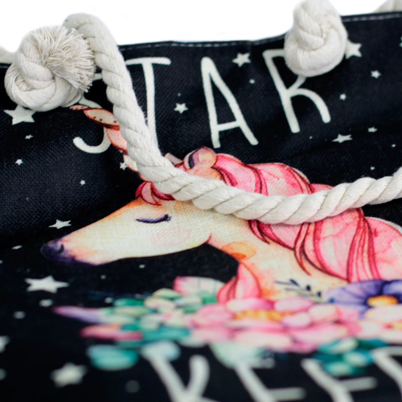 Rope Handle Bag - Star Keeper Unicorn | Durable Canvas Beach Tote with Soft Rope Handles