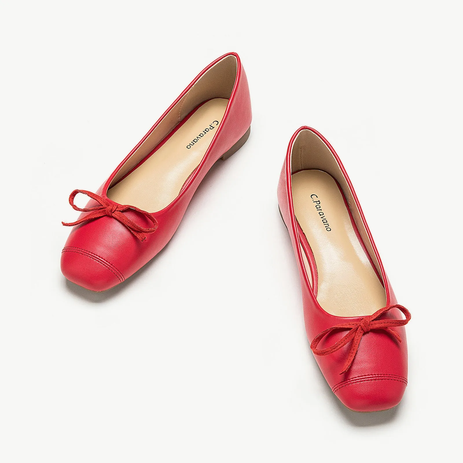 Stitching Toe Ballet Flats (Elena) Red