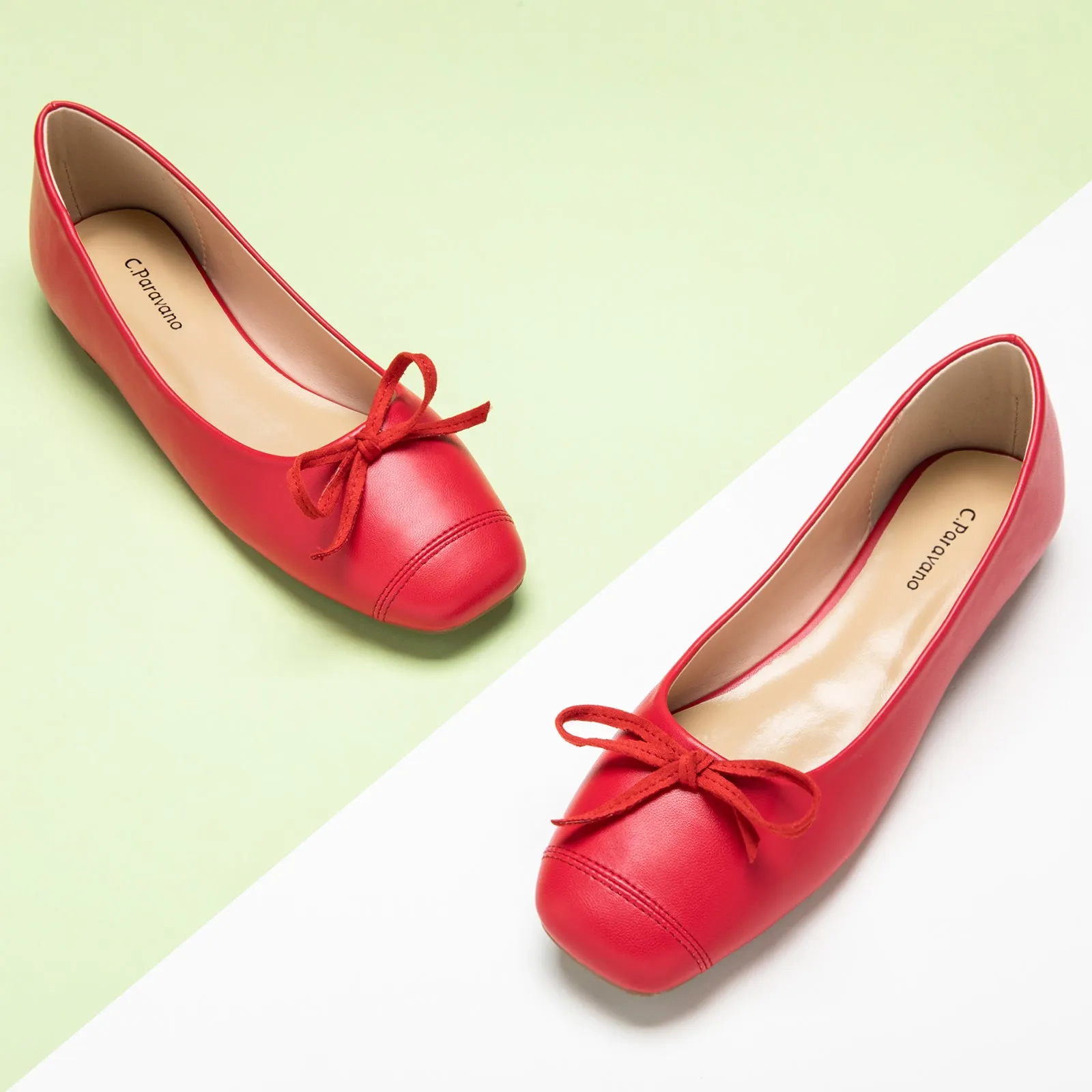 Stitching Toe Ballet Flats (Elena) Red