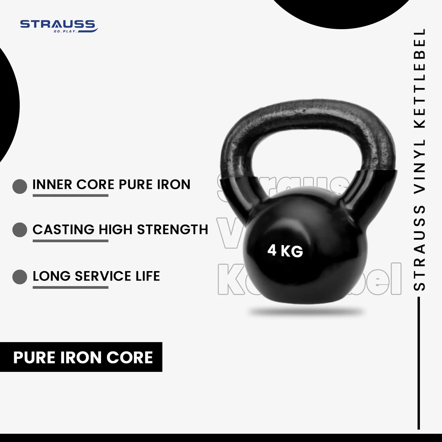 Strauss Premium Vinyl Kettlebell Weight for Men & Women | 12 Kg | Ideal for Home Workout, Yoga, Pilates, Gym Exercises | Non-Slip, Easy to Hold, Scratch Resistant (Black)