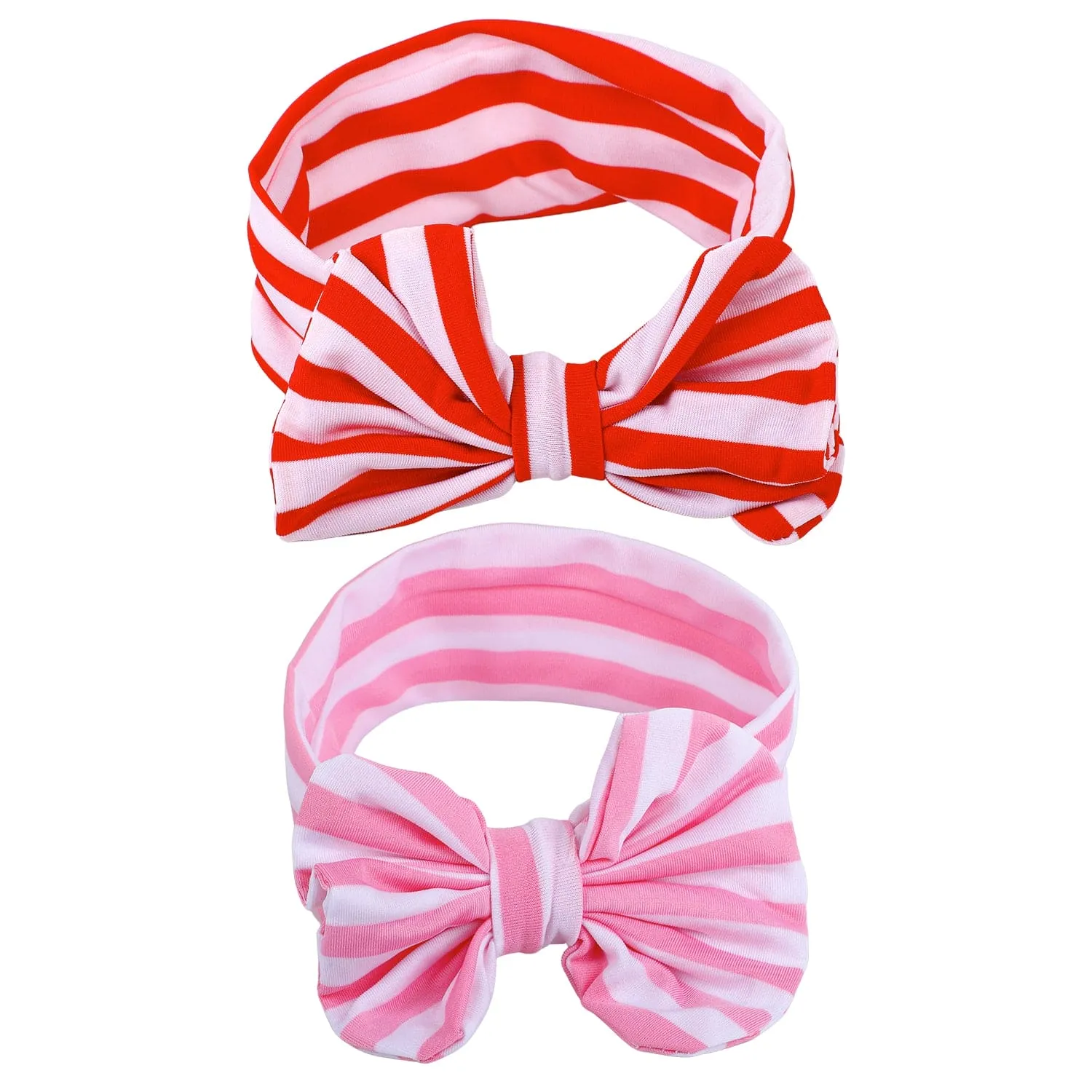 Stripes Soft Bow Headbands 2 Pcs - Red, Pink