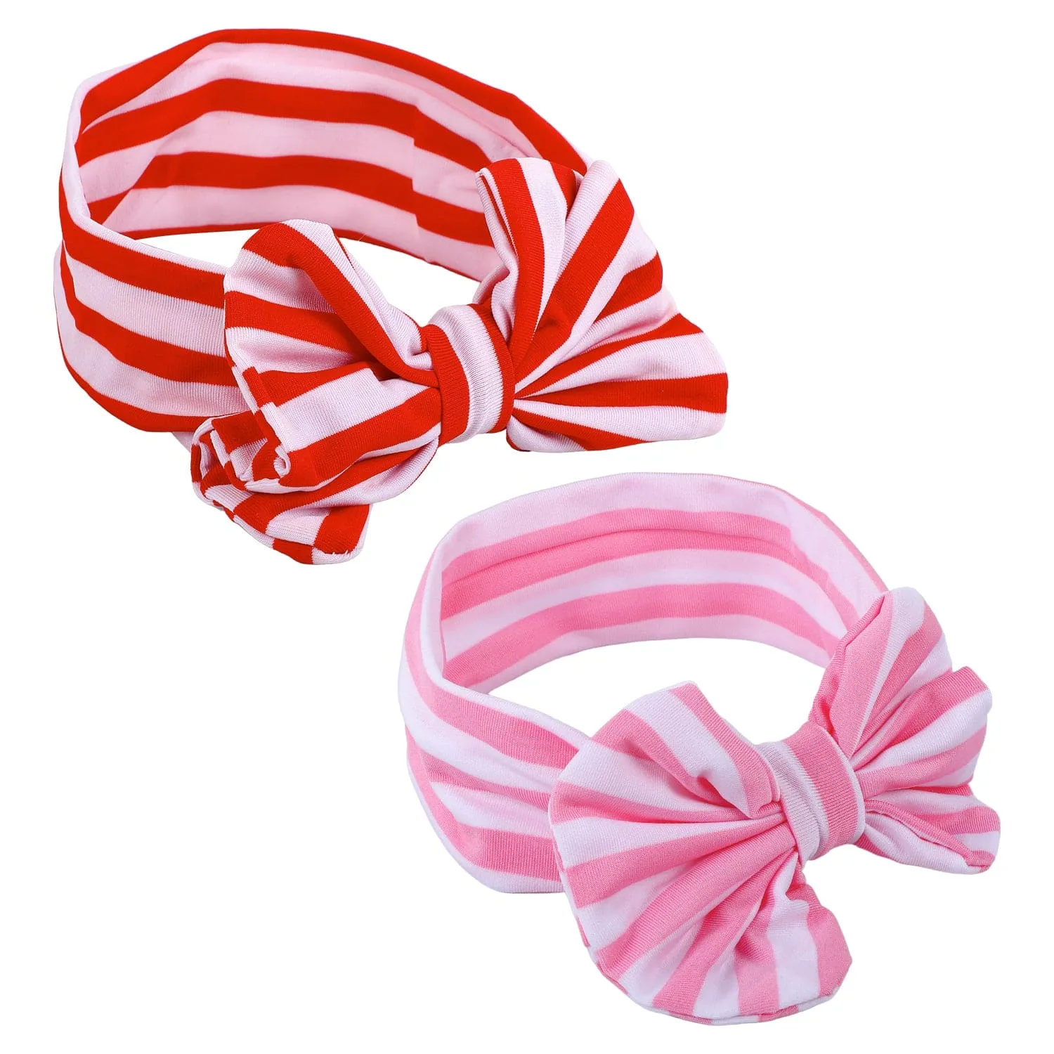 Stripes Soft Bow Headbands 2 Pcs - Red, Pink