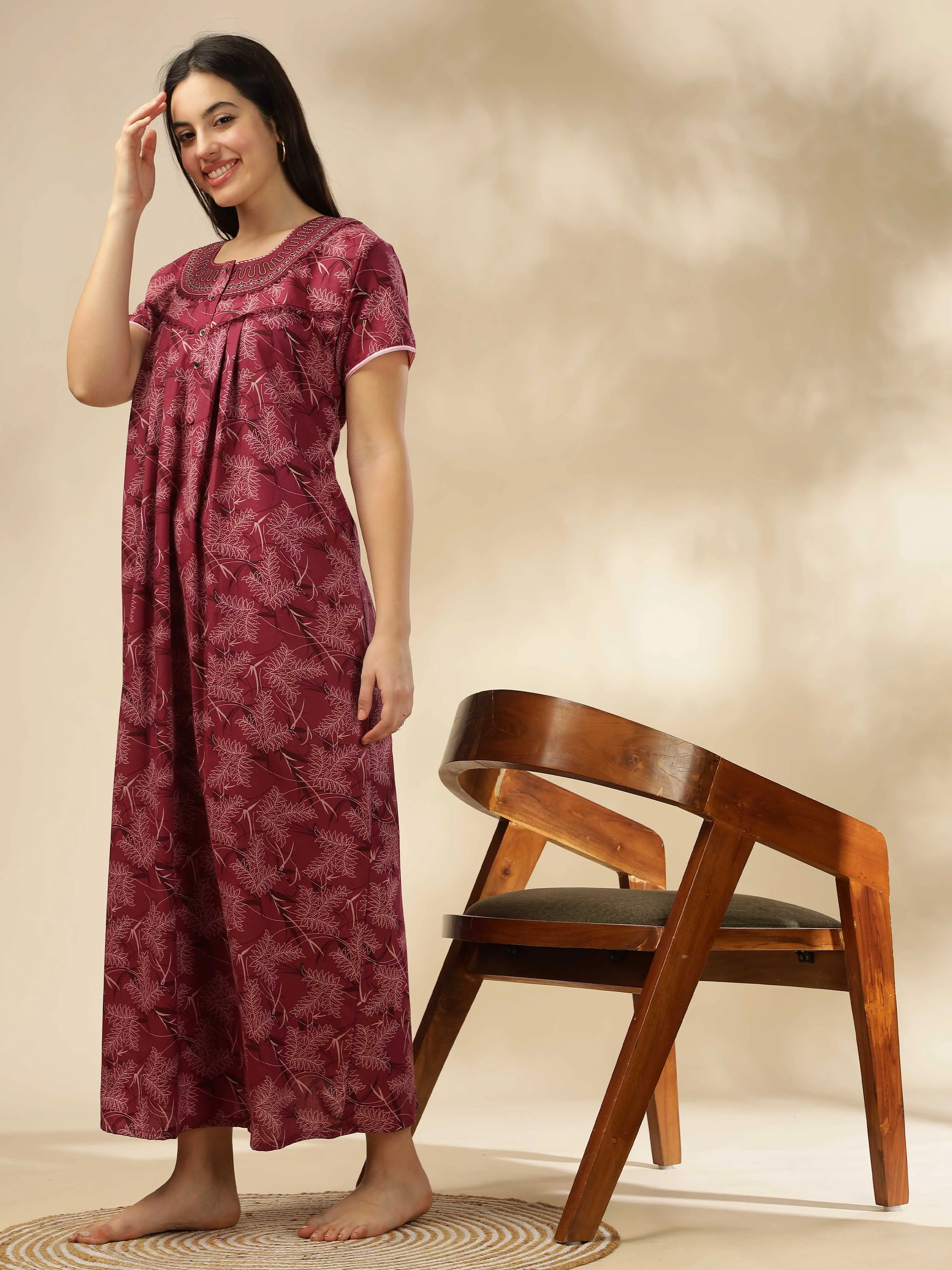 Stylish Pink Designer Nighty | Comfortable & Elegant Sleepwear