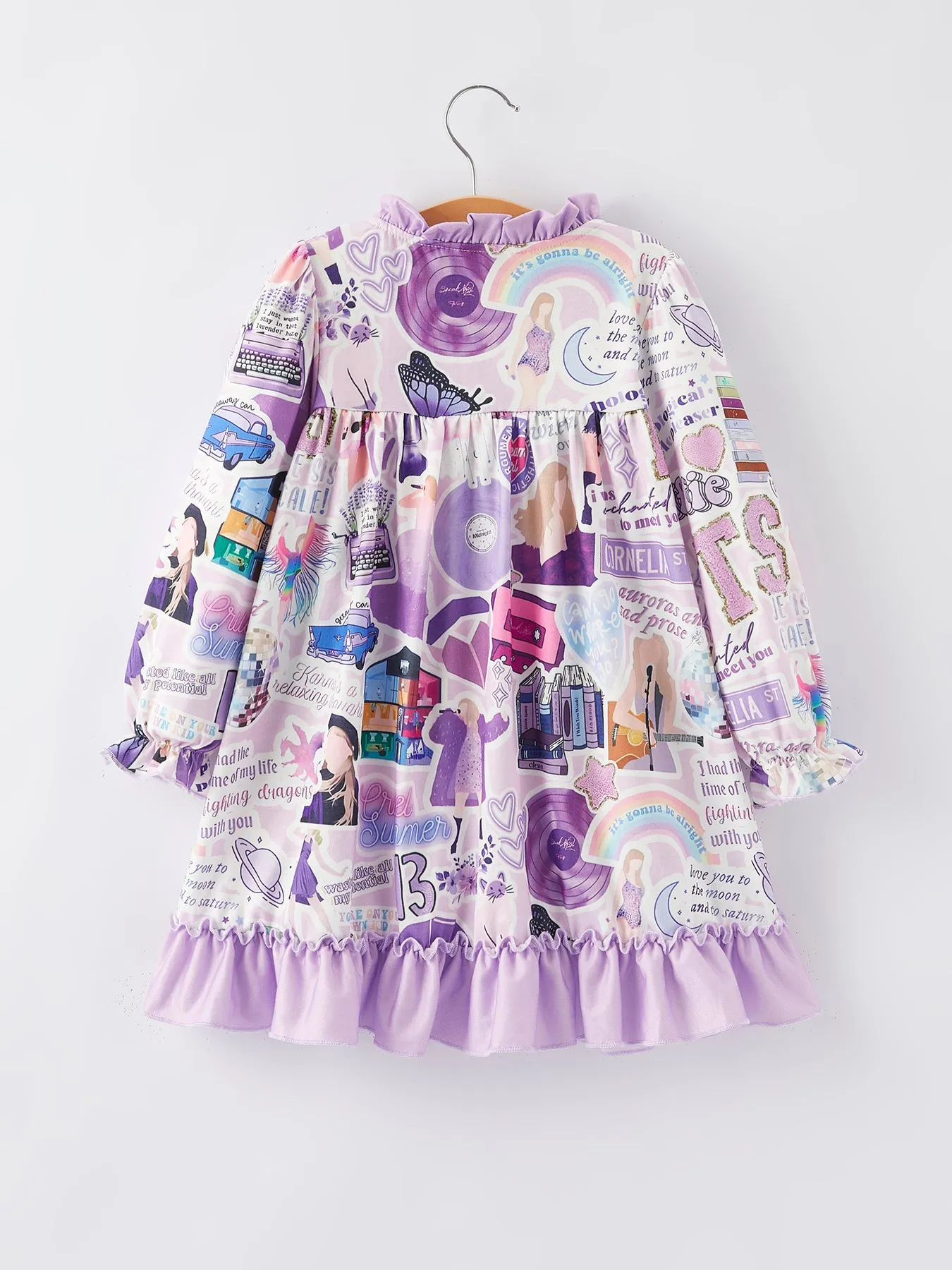 TS Character Print Girls Purple Dress