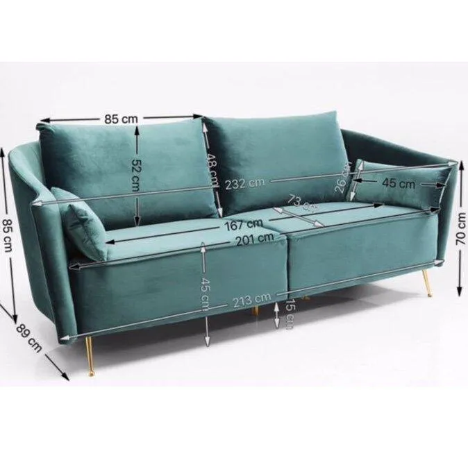 Vegas Forever Blue/Green Velvet 3 Seater Sofa