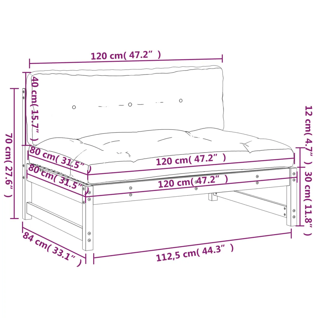 vidaXL Middle Sofa - Solid Wood Douglas, 120x80 cm - Comfortable & Durable Outdoor Furniture