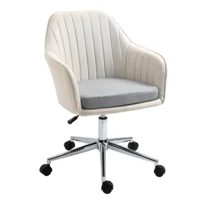 Vinsetto Ergonomic Linen Fabric Office Chair - Adjustable Swivel, Scallop Shape, Beige | Comfortable, Stylish, Durable