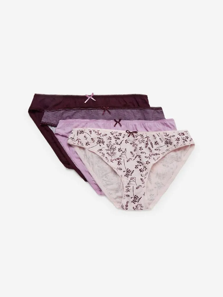 Wunderlove Burgundy Bikini Briefs Set of Four