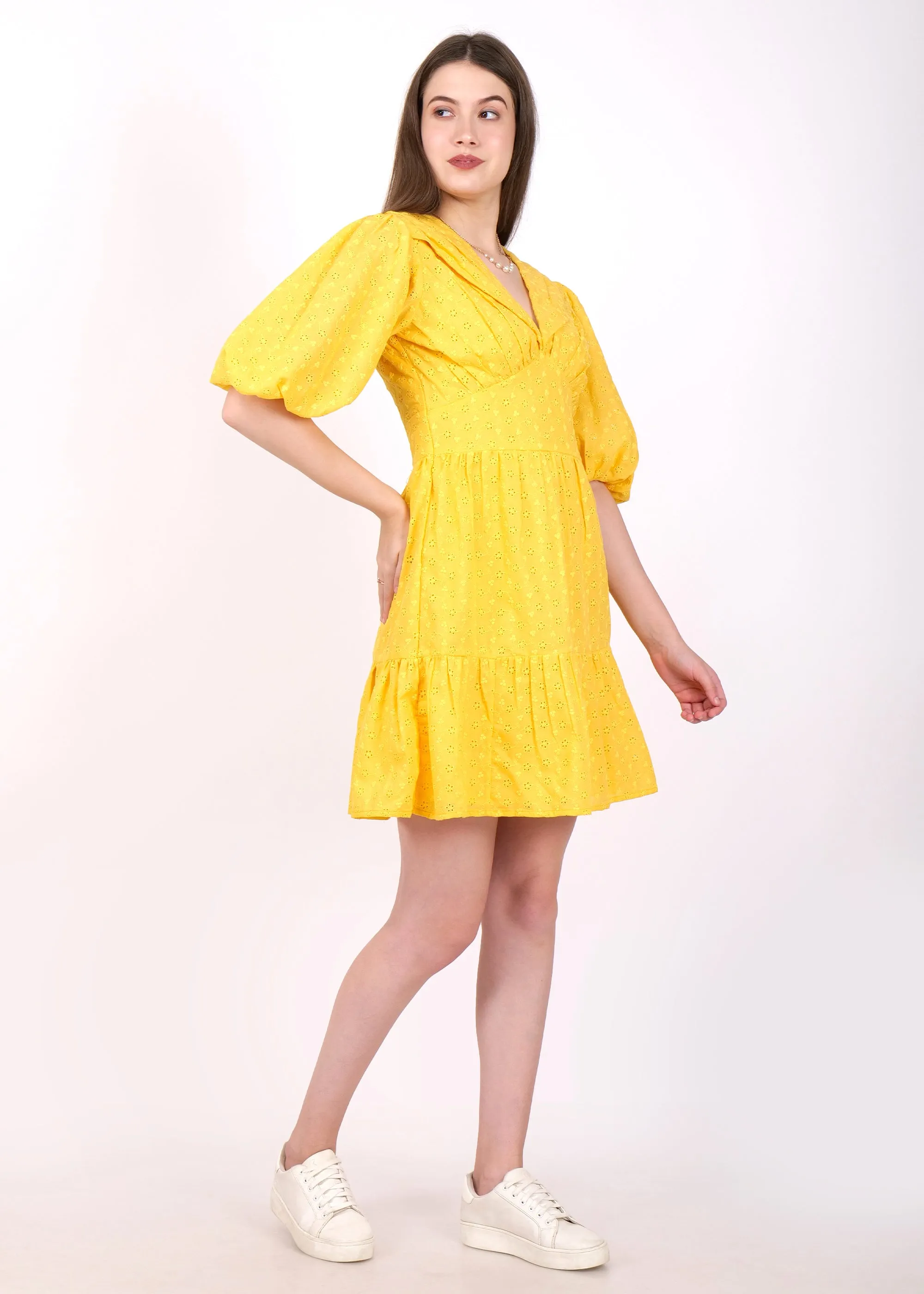 Yellow Glow Puff Sleeve Dress