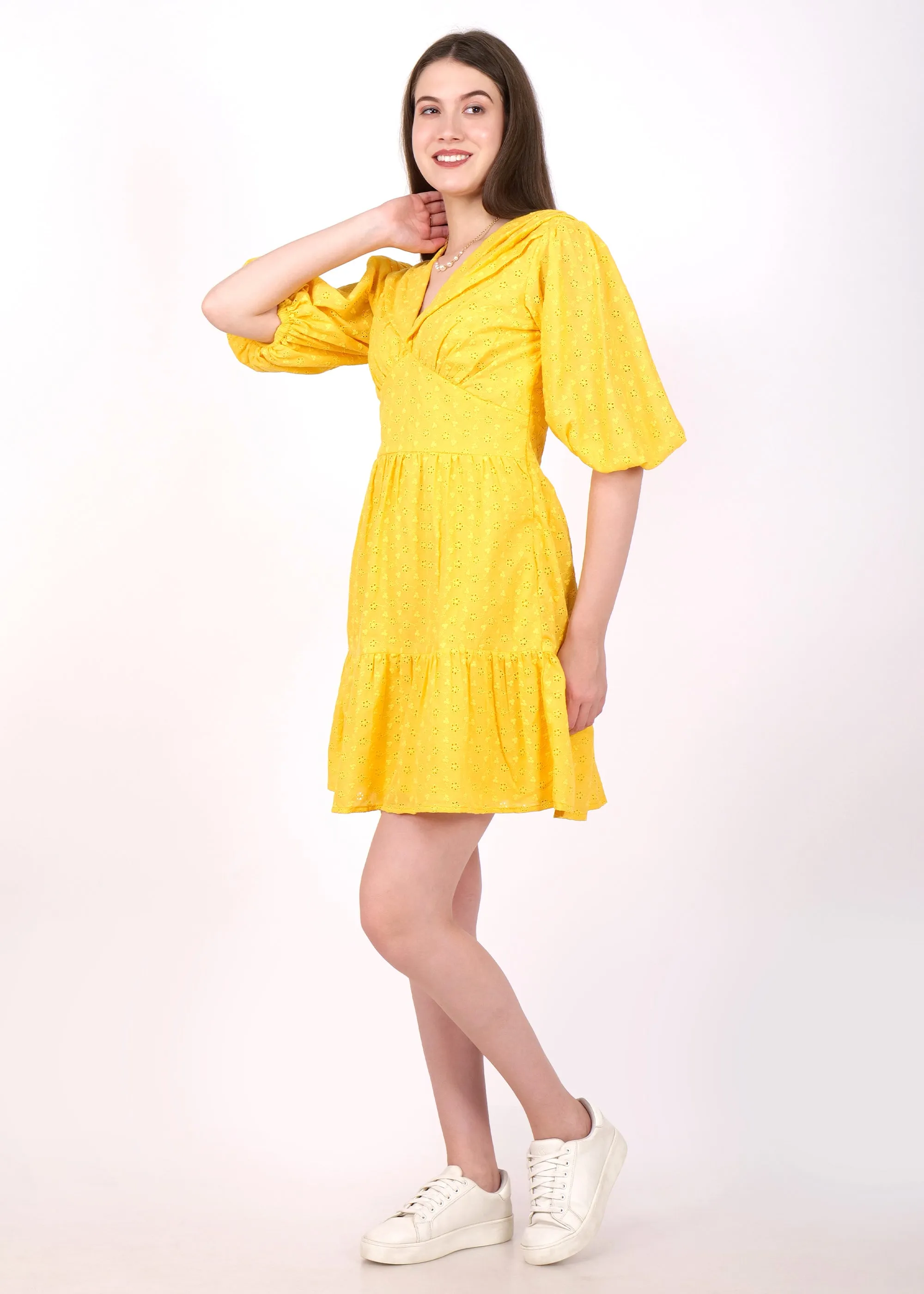 Yellow Glow Puff Sleeve Dress