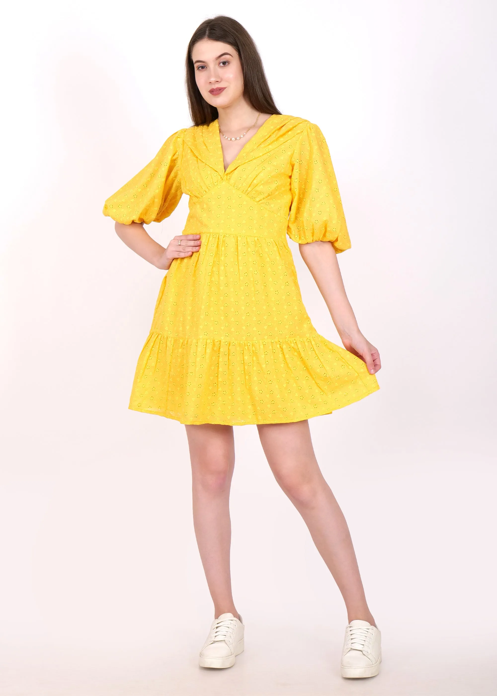 Yellow Glow Puff Sleeve Dress