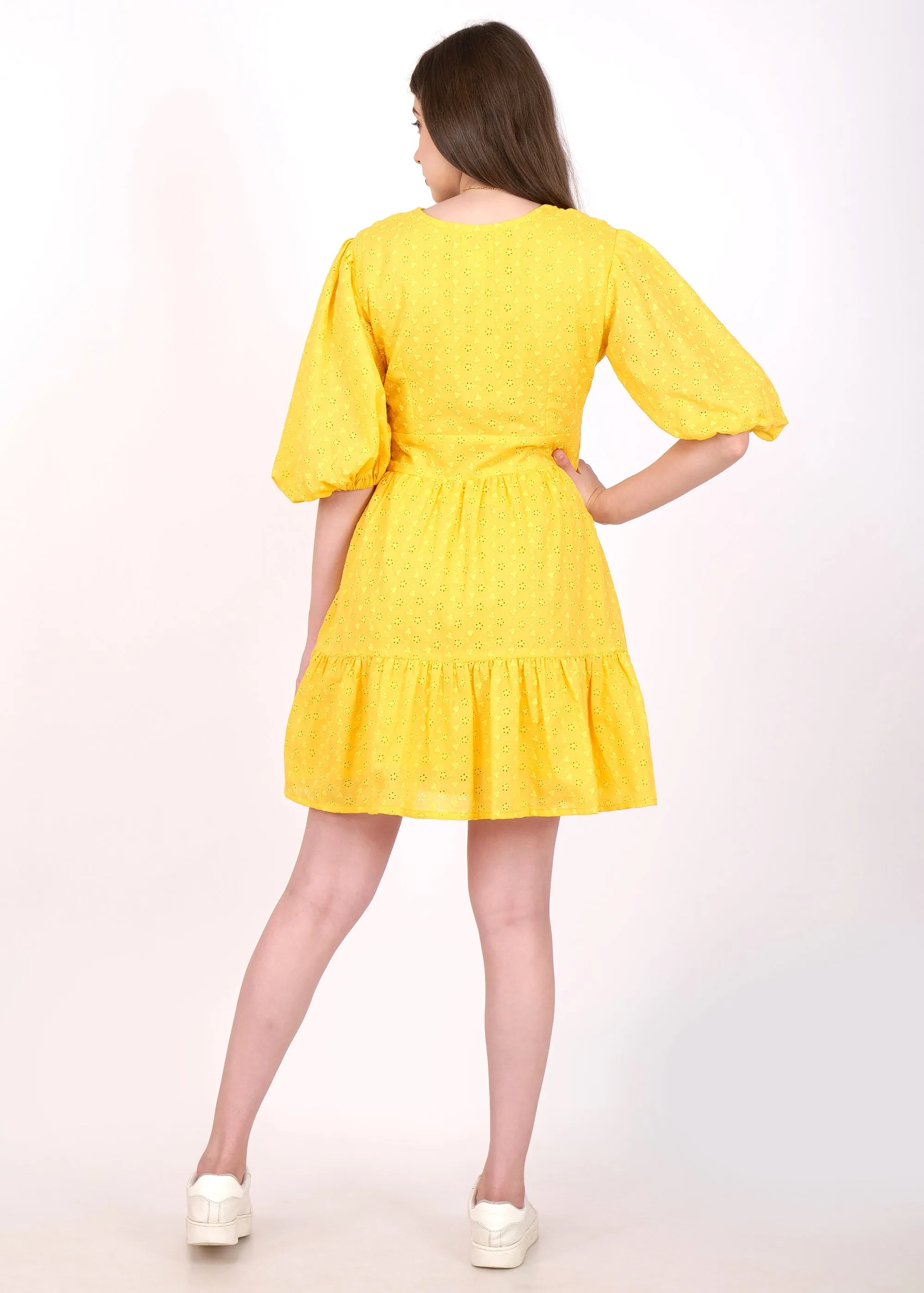 Yellow Glow Puff Sleeve Dress