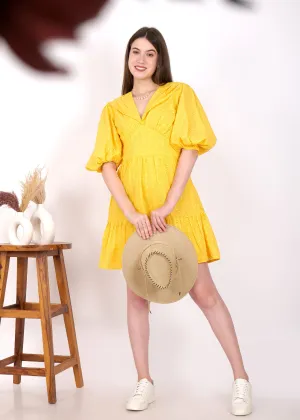 Yellow Glow Puff Sleeve Dress